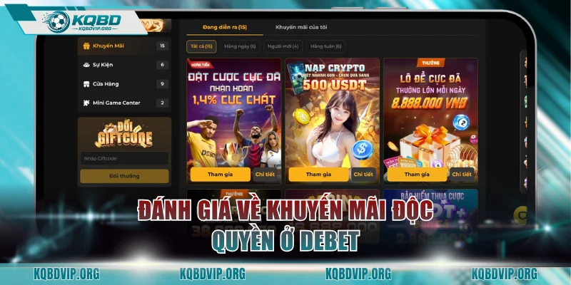 Đánh giá về khuyến mãi độc quyền ở DEBET