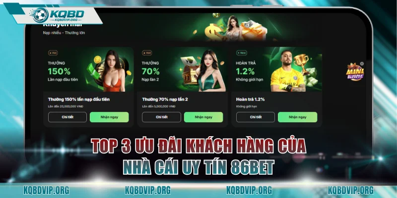 Top 3 ưu đãi khách hàng của nhà cái uy tín 86BET