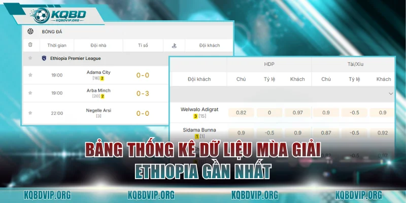 Bảng thống kê dữ liệu mùa giải Ethiopia gần nhất